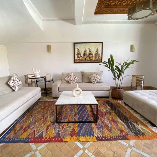 colorful taznakht rug 8x5 in living-room