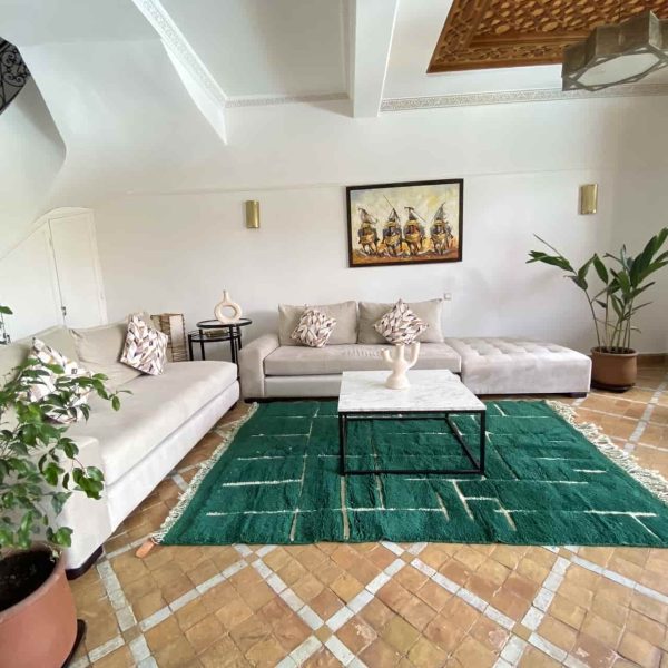 emerald green rug in living-room
