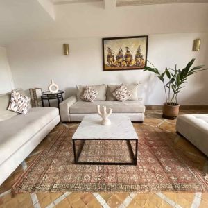 peach vintage rug in living-room