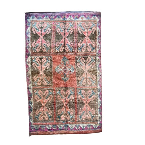 pink and green rug in white background