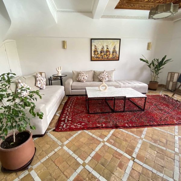 red and white berber rug in living-room