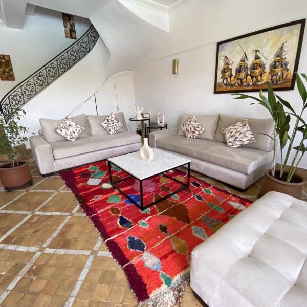 red boucherouite rug in living-room